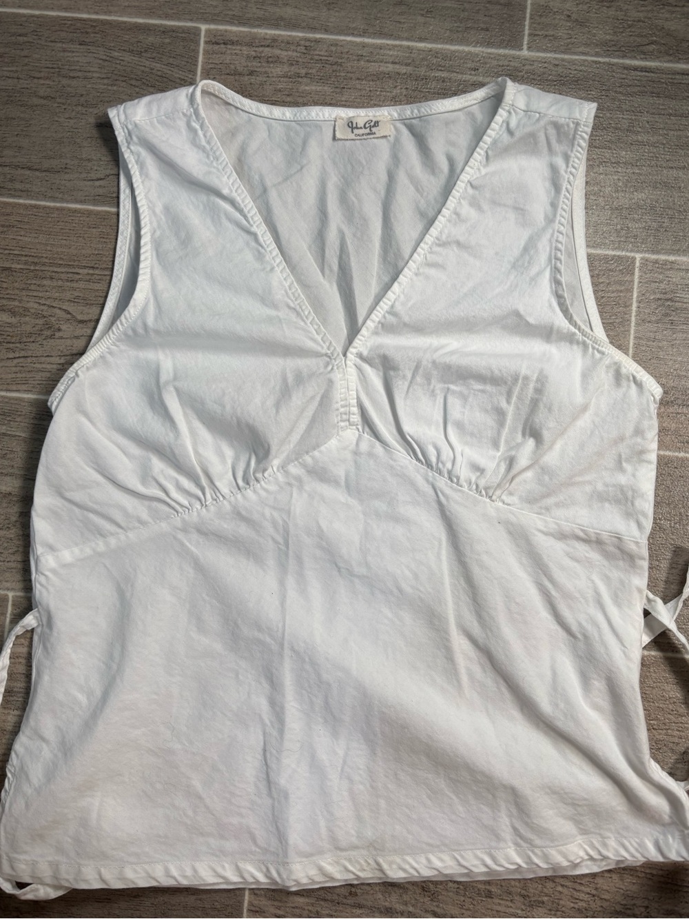 White V-Neck Sleeveless Tank with Side Ties